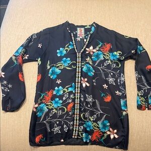 Johnny Was Navy Floral Blouse